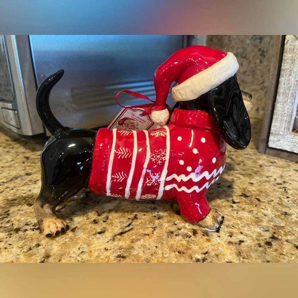 Blue Sky Clayworks Christmas Dachshund Dog Figurine with Santa Hat